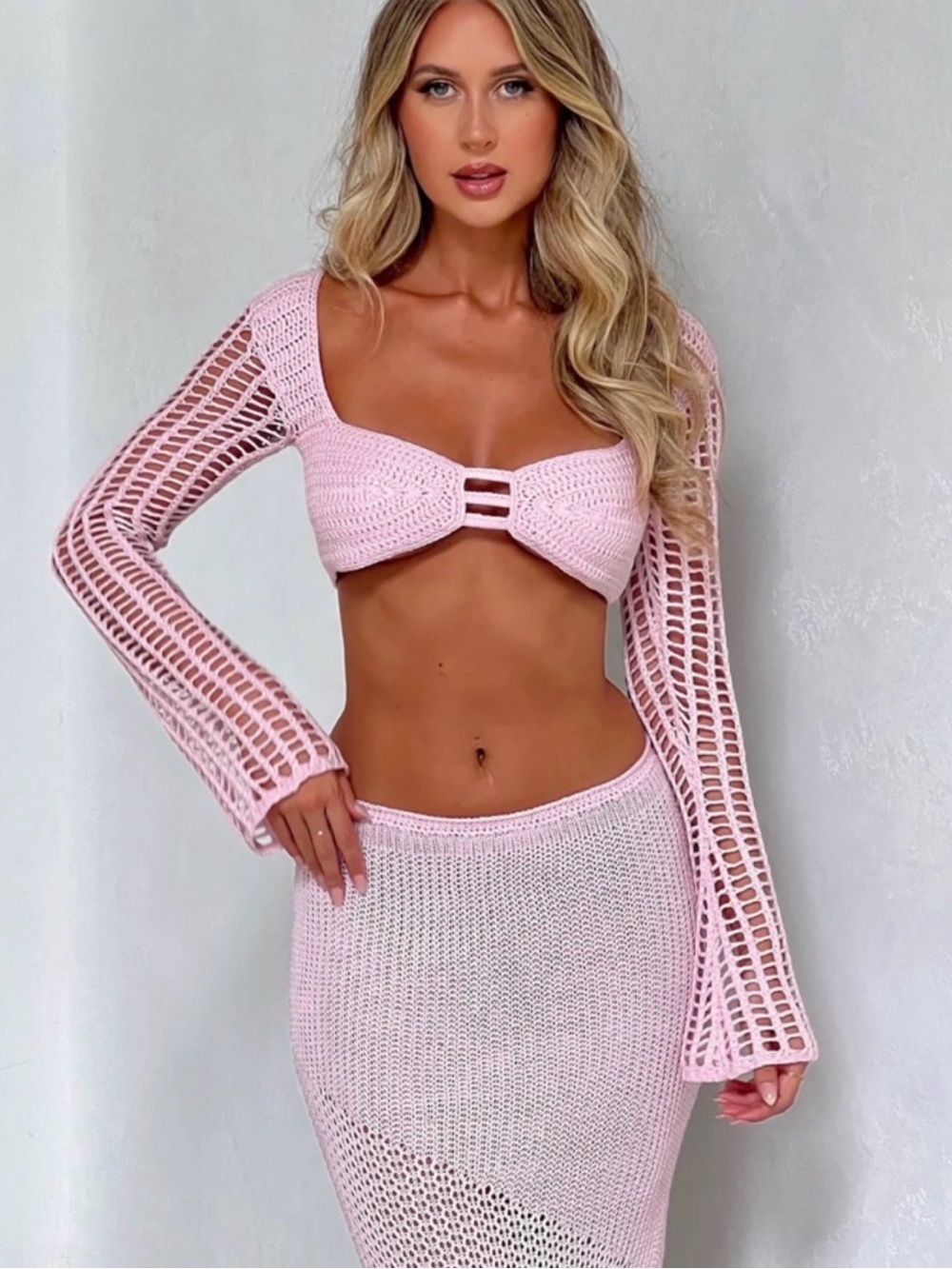 Tiger Mist Macauley Pink Crochet Two-Piece Set